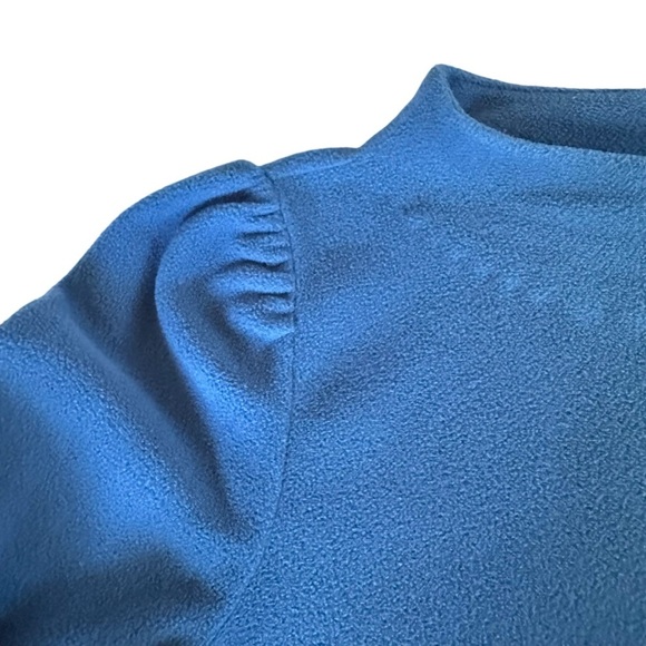 Talbots Teal Blue Puff Sleeve Fleece Sweatshirt Size S Medium Mock Neck - Picture 2 of 11